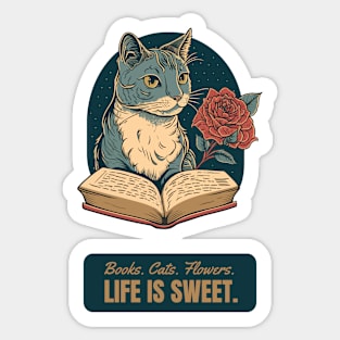 Cat and Book Retro 17 Sticker Sticker
